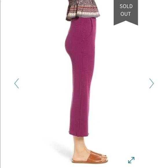 Angie | High Rise Ribbed Crop Magenta Pants - Picture 3 of 7